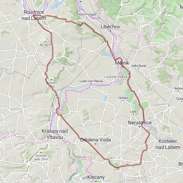 Map miniature of "Roudnice Scenic Gravel Route" cycling inspiration in Severozápad, Czech Republic. Generated by Tarmacs.app cycling route planner