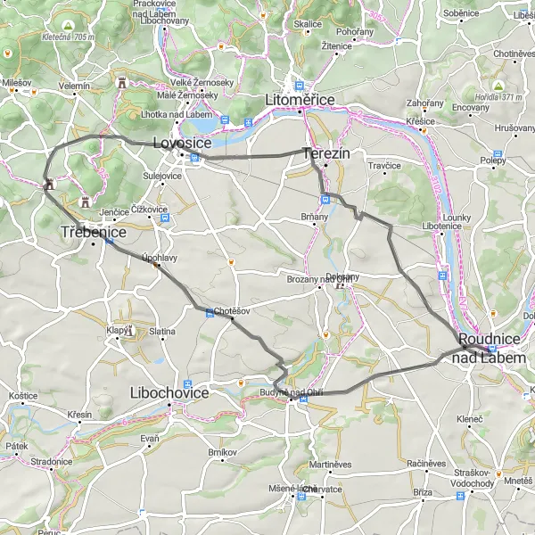 Mapa miniatúra "Príjemná cyklotrasa s nádhernými výhľadmi" cyklistická inšpirácia v Severozápad, Czech Republic. Vygenerované cyklistickým plánovačom trás Tarmacs.app