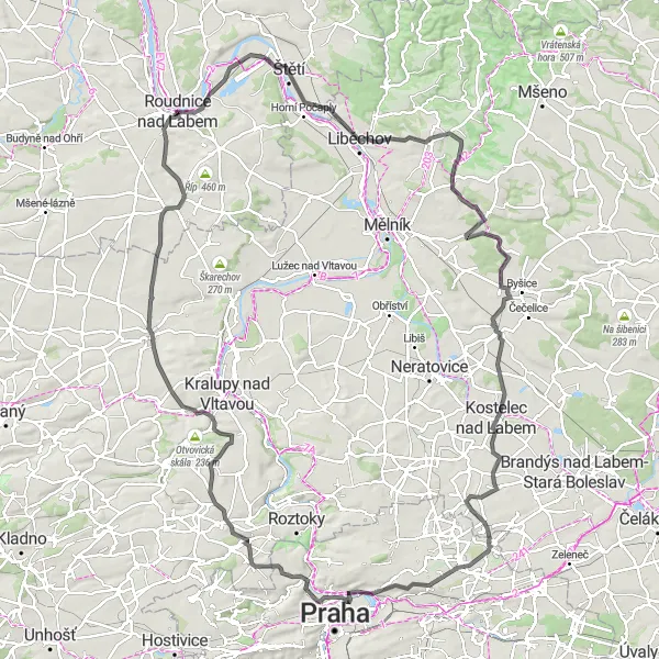 Map miniature of "Roudnice Long Road Route" cycling inspiration in Severozápad, Czech Republic. Generated by Tarmacs.app cycling route planner