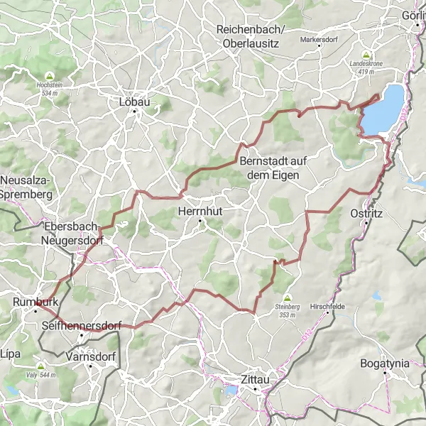 Miniaturní mapa "Gravelová expedice okolo Rumburku" inspirace pro cyklisty v oblasti Severozápad, Czech Republic. Vytvořeno pomocí plánovače tras Tarmacs.app