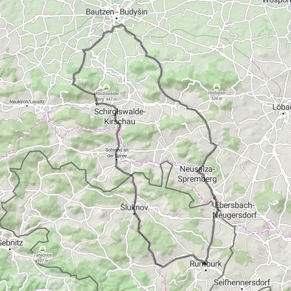 Map miniature of "Road Route to Staré Křečany and Mehltheuerberg" cycling inspiration in Severozápad, Czech Republic. Generated by Tarmacs.app cycling route planner