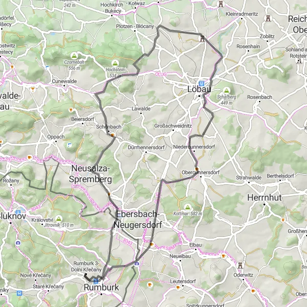 Miniaturní mapa "Cyklotrasa kolem Rumburku" inspirace pro cyklisty v oblasti Severozápad, Czech Republic. Vytvořeno pomocí plánovače tras Tarmacs.app