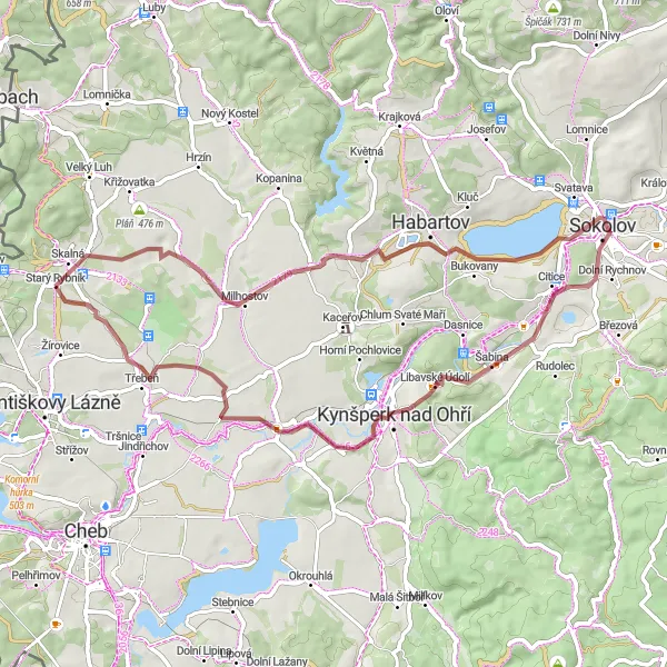 Miniaturní mapa "Gravelová cesta kolem jezera Medard" inspirace pro cyklisty v oblasti Severozápad, Czech Republic. Vytvořeno pomocí plánovače tras Tarmacs.app