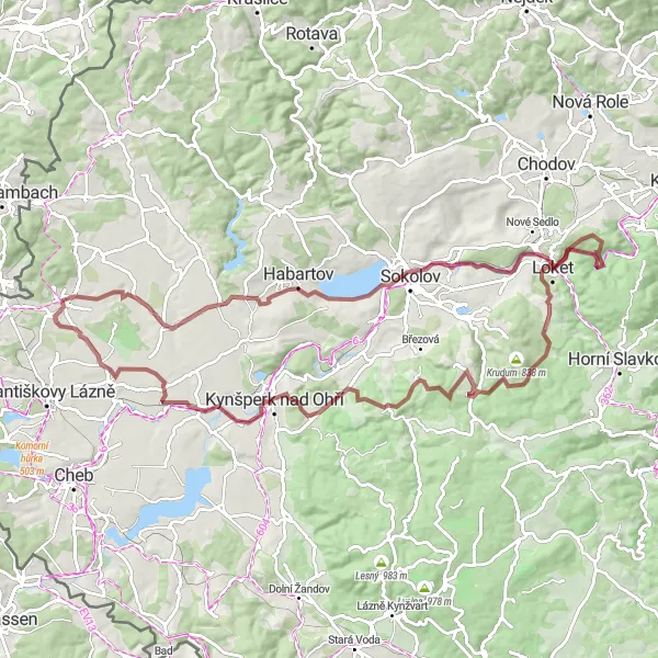 Map miniature of "Scenic Gravel Cycling Route near Skalná" cycling inspiration in Severozápad, Czech Republic. Generated by Tarmacs.app cycling route planner