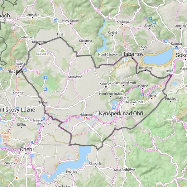 Map miniature of "Scenic Ride through Skalná and Surrounding Villages" cycling inspiration in Severozápad, Czech Republic. Generated by Tarmacs.app cycling route planner