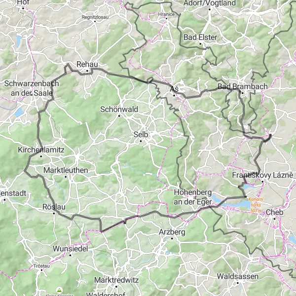 Map miniature of "Skalná Road Bicycle Route" cycling inspiration in Severozápad, Czech Republic. Generated by Tarmacs.app cycling route planner