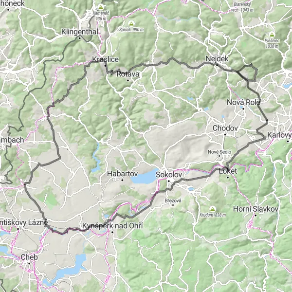 Map miniature of "Skalná Road Cycling Exploration" cycling inspiration in Severozápad, Czech Republic. Generated by Tarmacs.app cycling route planner