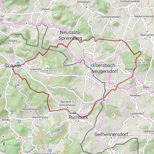 Map miniature of "Gravel Route - Neuspremberg to Šluknov" cycling inspiration in Severozápad, Czech Republic. Generated by Tarmacs.app cycling route planner