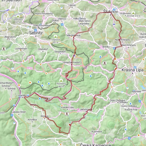 Map miniature of "The Gravel Adventure" cycling inspiration in Severozápad, Czech Republic. Generated by Tarmacs.app cycling route planner