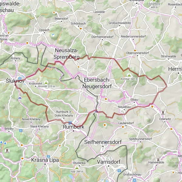 Map miniature of "Gravel Route - Neuspremberg to Šluknov" cycling inspiration in Severozápad, Czech Republic. Generated by Tarmacs.app cycling route planner