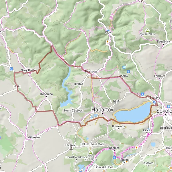 Map miniature of "The Scenic Gravel Route through Lítov and Nový Kostel" cycling inspiration in Severozápad, Czech Republic. Generated by Tarmacs.app cycling route planner