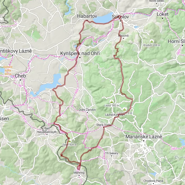 Map miniature of "The Gravel Adventure: Sokolov to Kladská" cycling inspiration in Severozápad, Czech Republic. Generated by Tarmacs.app cycling route planner