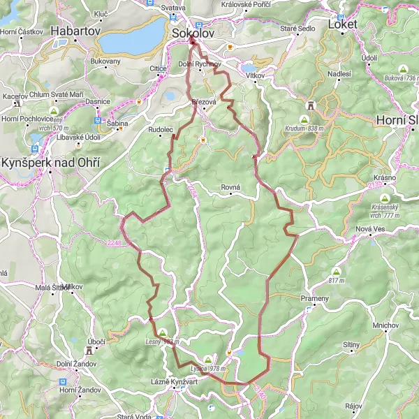 Map miniature of "A Gravel Journey from Sokolov to Sokolovský Zámek" cycling inspiration in Severozápad, Czech Republic. Generated by Tarmacs.app cycling route planner