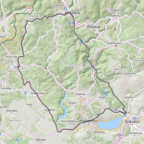 Map miniature of "Lítov Road Loop" cycling inspiration in Severozápad, Czech Republic. Generated by Tarmacs.app cycling route planner