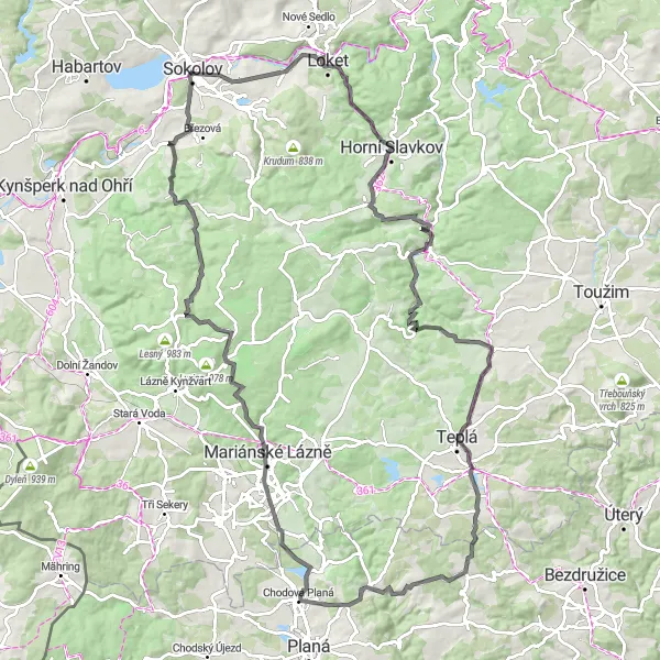 Miniaturní mapa "Okružní cyklistická trasa ze Sokolova" inspirace pro cyklisty v oblasti Severozápad, Czech Republic. Vytvořeno pomocí plánovače tras Tarmacs.app