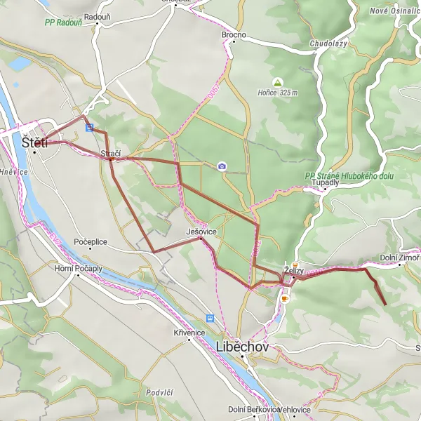 Miniaturní mapa "Cyklistická trasa Gravel kolem Štětí" inspirace pro cyklisty v oblasti Severozápad, Czech Republic. Vytvořeno pomocí plánovače tras Tarmacs.app