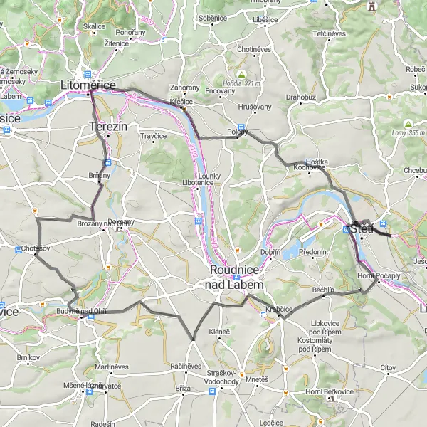 Map miniature of "The Krabčice Adventure" cycling inspiration in Severozápad, Czech Republic. Generated by Tarmacs.app cycling route planner