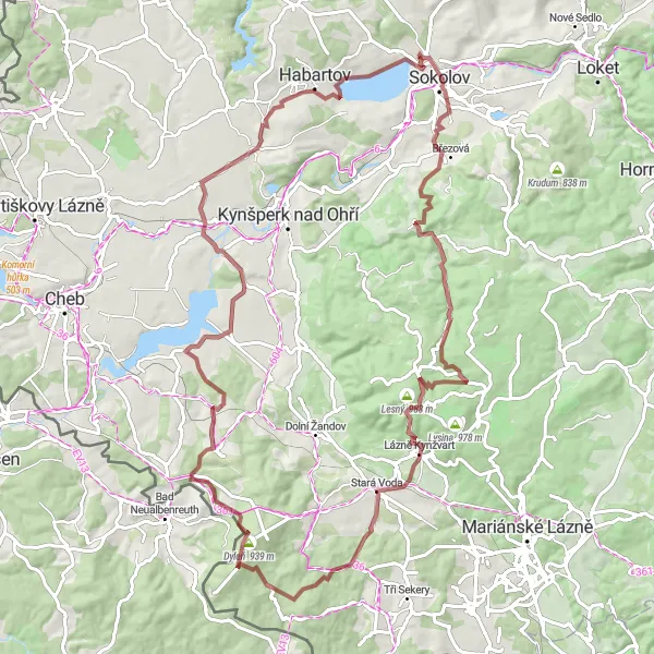 Mapa miniatúra "Gravel cyklotrasa Dolní Rychnov - jezero Medard" cyklistická inšpirácia v Severozápad, Czech Republic. Vygenerované cyklistickým plánovačom trás Tarmacs.app