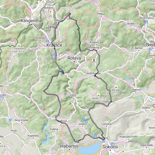 Mapa miniatúra "Cyklo trasa plná přírodních krás" cyklistická inšpirácia v Severozápad, Czech Republic. Vygenerované cyklistickým plánovačom trás Tarmacs.app