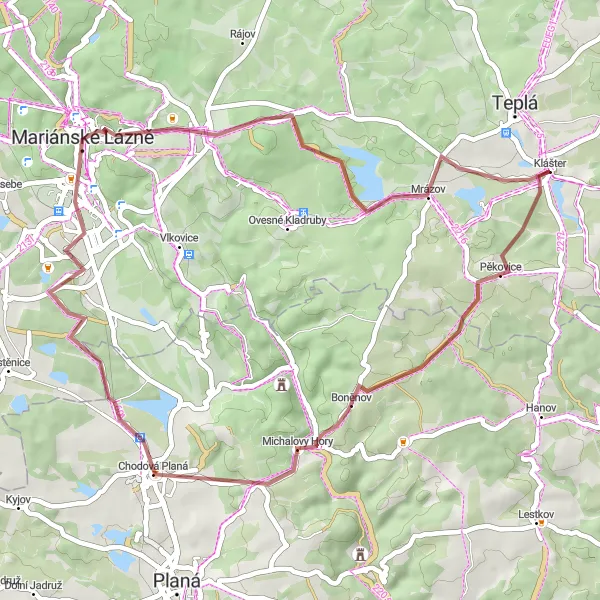 Map miniature of "Teplá to Mariánské Lázně Gravel Ride" cycling inspiration in Severozápad, Czech Republic. Generated by Tarmacs.app cycling route planner