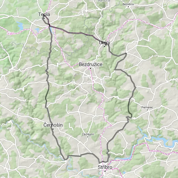 Map miniature of "Teplá to Svojšín Road Cycling Adventure" cycling inspiration in Severozápad, Czech Republic. Generated by Tarmacs.app cycling route planner