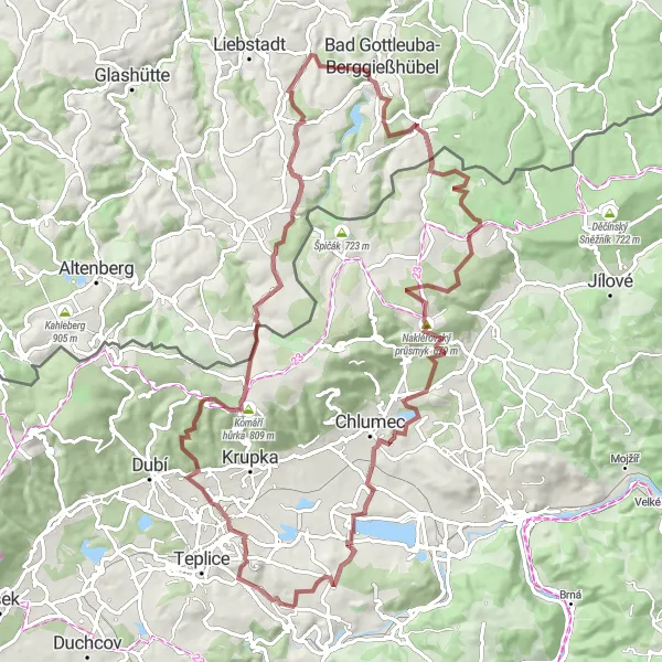 Map miniature of "Teplice Gravel Challenge" cycling inspiration in Severozápad, Czech Republic. Generated by Tarmacs.app cycling route planner