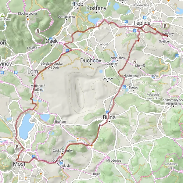 Map miniature of "Around Teplice Gravel Route" cycling inspiration in Severozápad, Czech Republic. Generated by Tarmacs.app cycling route planner