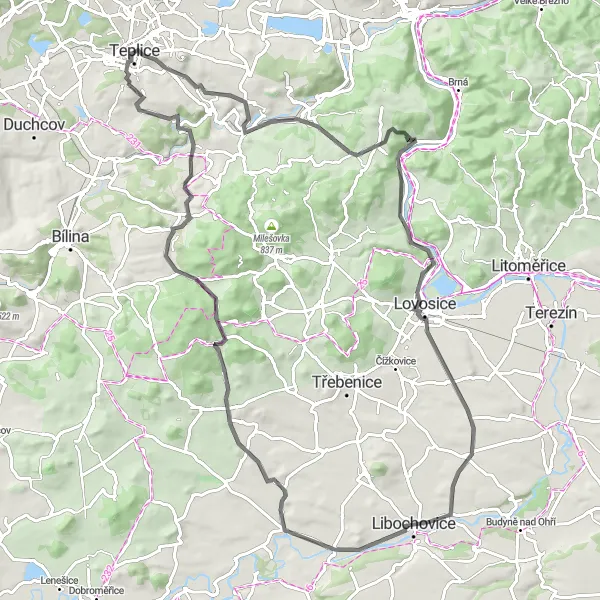 Mapa miniatúra "Road okruh kolem Teplic 2" cyklistická inšpirácia v Severozápad, Czech Republic. Vygenerované cyklistickým plánovačom trás Tarmacs.app