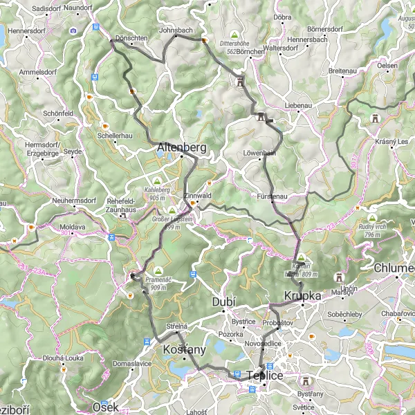 Karten-Miniaturansicht der Radinspiration "Faszinierende Road-Tour durch die Berge" in Severozápad, Czech Republic. Erstellt vom Tarmacs.app-Routenplaner für Radtouren