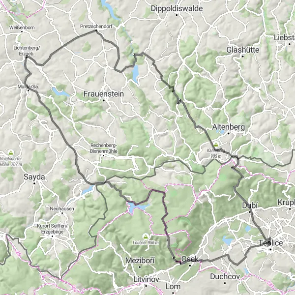 Map miniature of "Discover the Rolling Terrain and Historic Landmarks" cycling inspiration in Severozápad, Czech Republic. Generated by Tarmacs.app cycling route planner