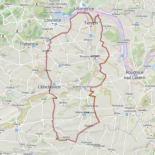 Miniaturní mapa "Okolím Českých Kopist" inspirace pro cyklisty v oblasti Severozápad, Czech Republic. Vytvořeno pomocí plánovače tras Tarmacs.app