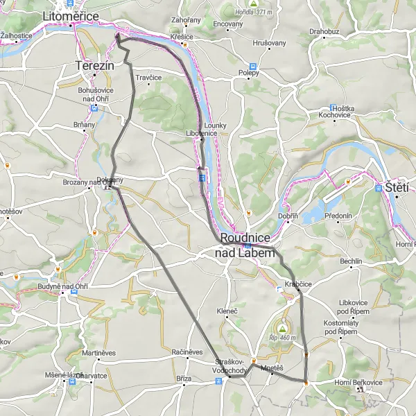Mapa miniatúra "Cyklotrasa okolo Terezína" cyklistická inšpirácia v Severozápad, Czech Republic. Vygenerované cyklistickým plánovačom trás Tarmacs.app