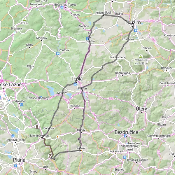 Karten-Miniaturansicht der Radinspiration "Kulturelle Fahrradtour um Toužim" in Severozápad, Czech Republic. Erstellt vom Tarmacs.app-Routenplaner für Radtouren