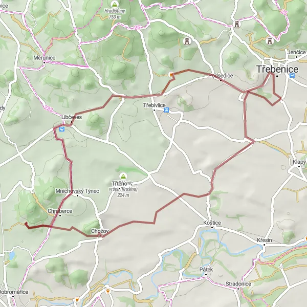 Map miniature of "Chodovlice - Třebenice Gravel Route" cycling inspiration in Severozápad, Czech Republic. Generated by Tarmacs.app cycling route planner