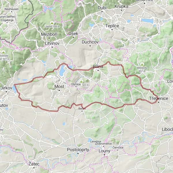 Karten-Miniaturansicht der Radinspiration "Abenteuerliche Schottertour mit herrlichen Ausblicken" in Severozápad, Czech Republic. Erstellt vom Tarmacs.app-Routenplaner für Radtouren