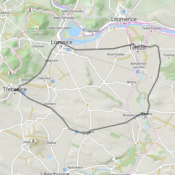 Map miniature of "Lovosice - Třebenice Road Route" cycling inspiration in Severozápad, Czech Republic. Generated by Tarmacs.app cycling route planner