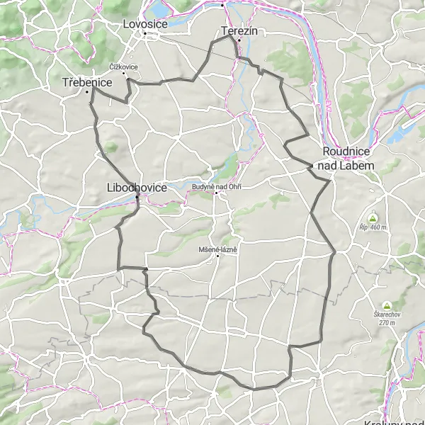 Mapa miniatúra "Okruhová cyklotrasa do okolí Třebenic" cyklistická inšpirácia v Severozápad, Czech Republic. Vygenerované cyklistickým plánovačom trás Tarmacs.app