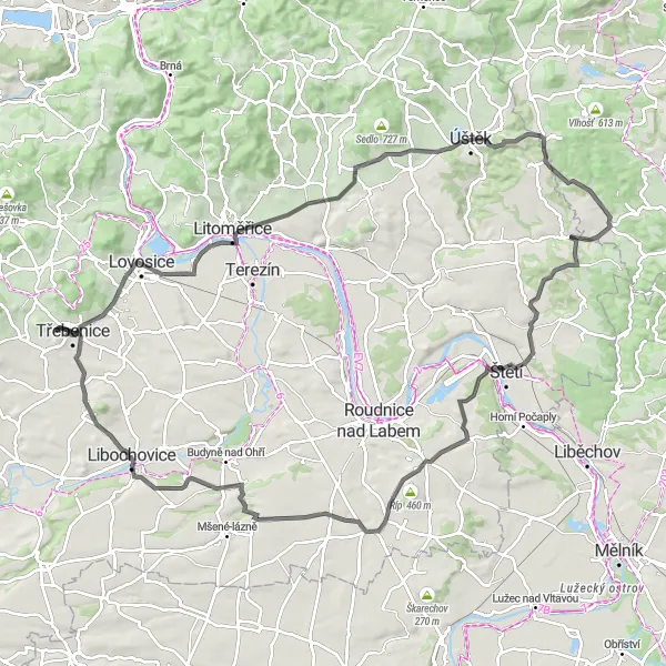 Miniaturní mapa "Cyklotrasa po Mlékojedech" inspirace pro cyklisty v oblasti Severozápad, Czech Republic. Vytvořeno pomocí plánovače tras Tarmacs.app