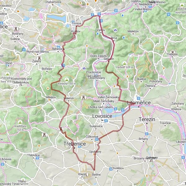 Mapa miniatúra "Vaňovská Skála - Koštov Route" cyklistická inšpirácia v Severozápad, Czech Republic. Vygenerované cyklistickým plánovačom trás Tarmacs.app