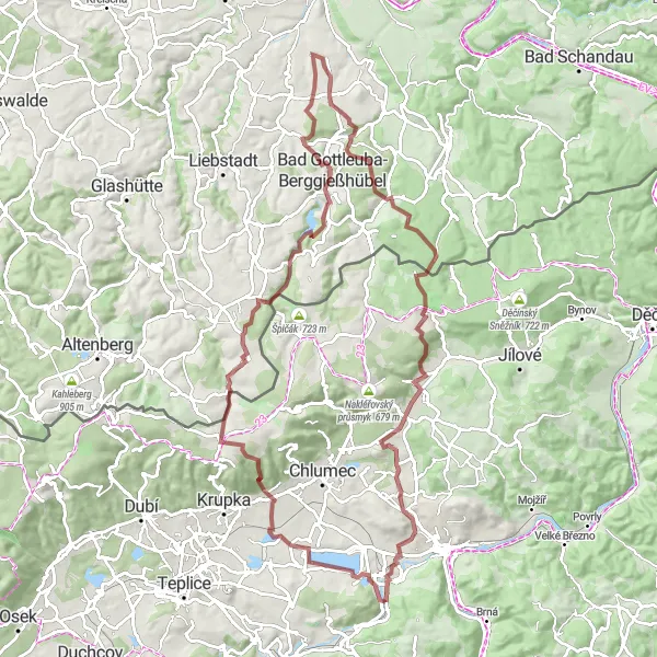 Mapa miniatúra "Extrémní gravelový okruh kolem Trmic" cyklistická inšpirácia v Severozápad, Czech Republic. Vygenerované cyklistickým plánovačom trás Tarmacs.app