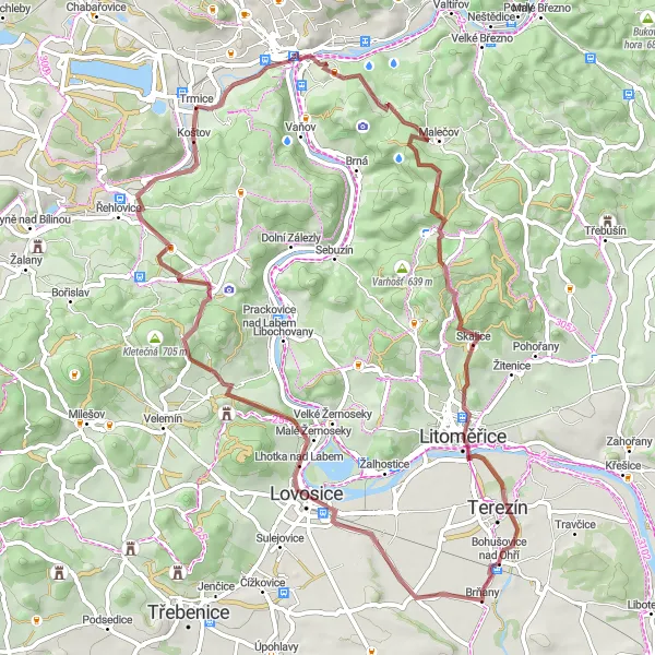 Karten-Miniaturansicht der Radinspiration "Trmice - Mostka - Radejčín rozhledna Fahrradrundtour" in Severozápad, Czech Republic. Erstellt vom Tarmacs.app-Routenplaner für Radtouren