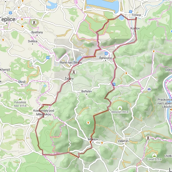 Map miniature of "Gravel Adventure to Zámek Trmice" cycling inspiration in Severozápad, Czech Republic. Generated by Tarmacs.app cycling route planner