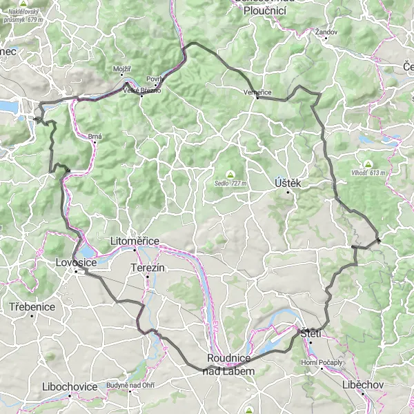 Mapa miniatúra "Trmice - Křešov - Nové Dvory Route" cyklistická inšpirácia v Severozápad, Czech Republic. Vygenerované cyklistickým plánovačom trás Tarmacs.app