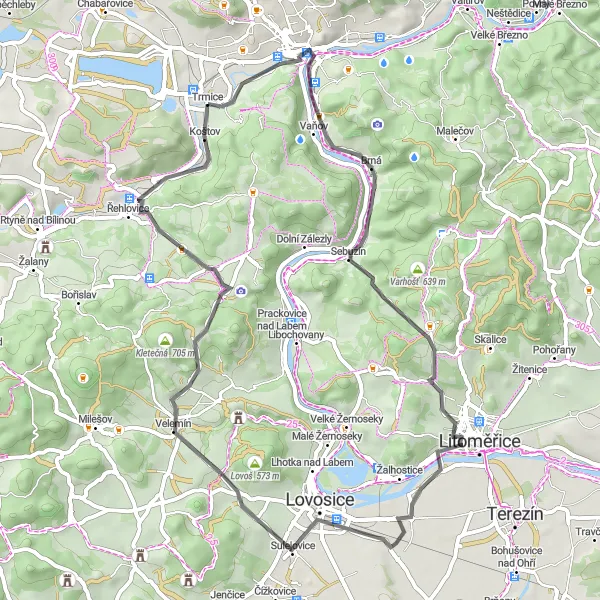 Mapa miniatúra "Okružní cesta po silnici kolem Trmic" cyklistická inšpirácia v Severozápad, Czech Republic. Vygenerované cyklistickým plánovačom trás Tarmacs.app