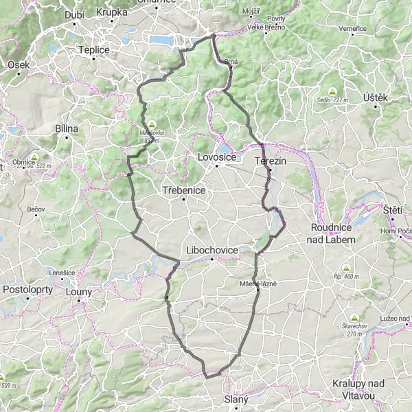 Map miniature of "Climbing Challenge near Trmice" cycling inspiration in Severozápad, Czech Republic. Generated by Tarmacs.app cycling route planner