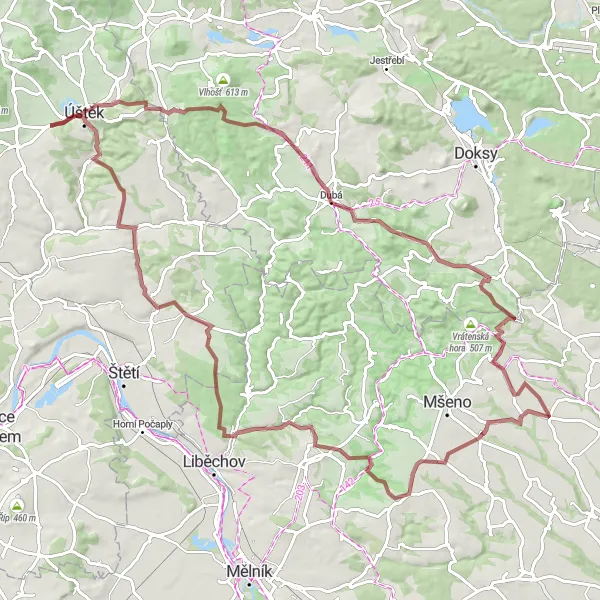 Map miniature of "Úštěk to Skalka Loop" cycling inspiration in Severozápad, Czech Republic. Generated by Tarmacs.app cycling route planner