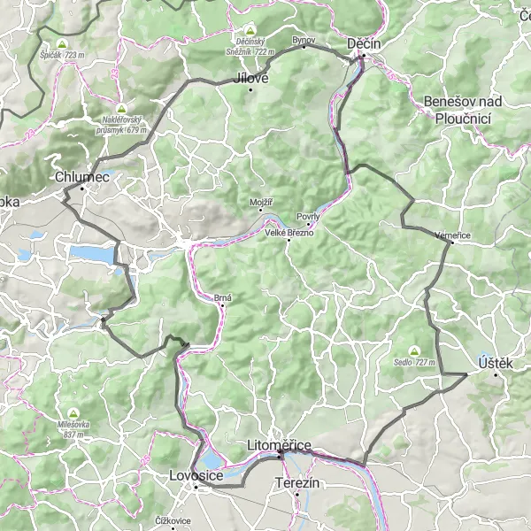 Mapa miniatúra "Cyklotrasa s výhledy na sever od Úštěka" cyklistická inšpirácia v Severozápad, Czech Republic. Vygenerované cyklistickým plánovačom trás Tarmacs.app