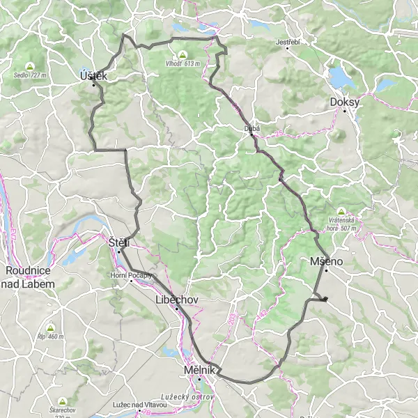 Mapa miniatúra "Vysočanská cyklotrasa" cyklistická inšpirácia v Severozápad, Czech Republic. Vygenerované cyklistickým plánovačom trás Tarmacs.app