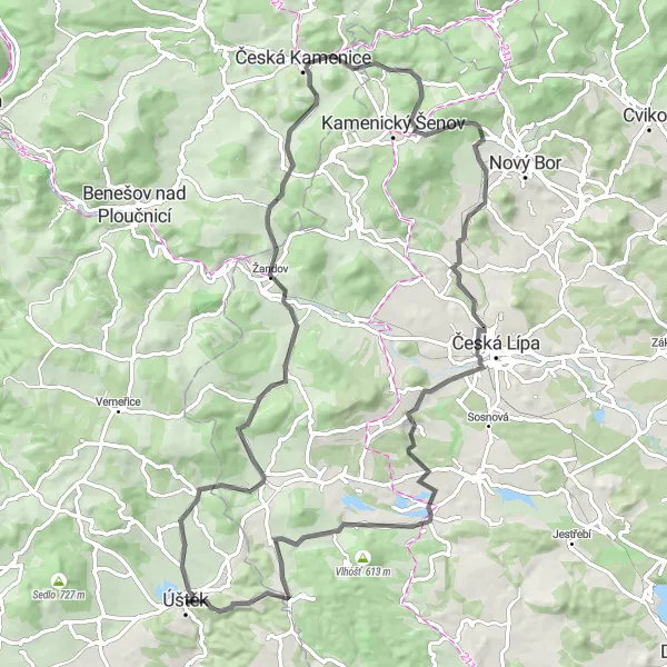 Mapa miniatúra "Cyklotrasa okolo Úštěku" cyklistická inšpirácia v Severozápad, Czech Republic. Vygenerované cyklistickým plánovačom trás Tarmacs.app