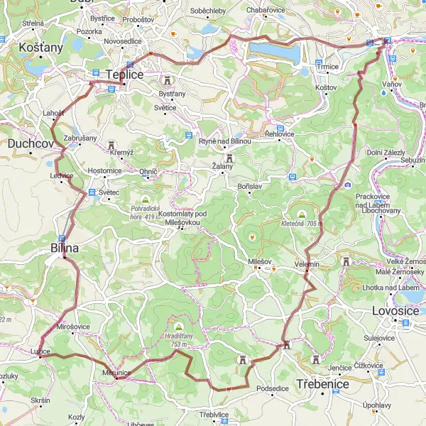 Miniaturní mapa "Poklidný okruh severozápadní Čechy" inspirace pro cyklisty v oblasti Severozápad, Czech Republic. Vytvořeno pomocí plánovače tras Tarmacs.app